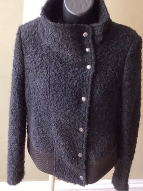 Banana Republic Black wool Teddy Bouclé Jacket High Collar Coat 4